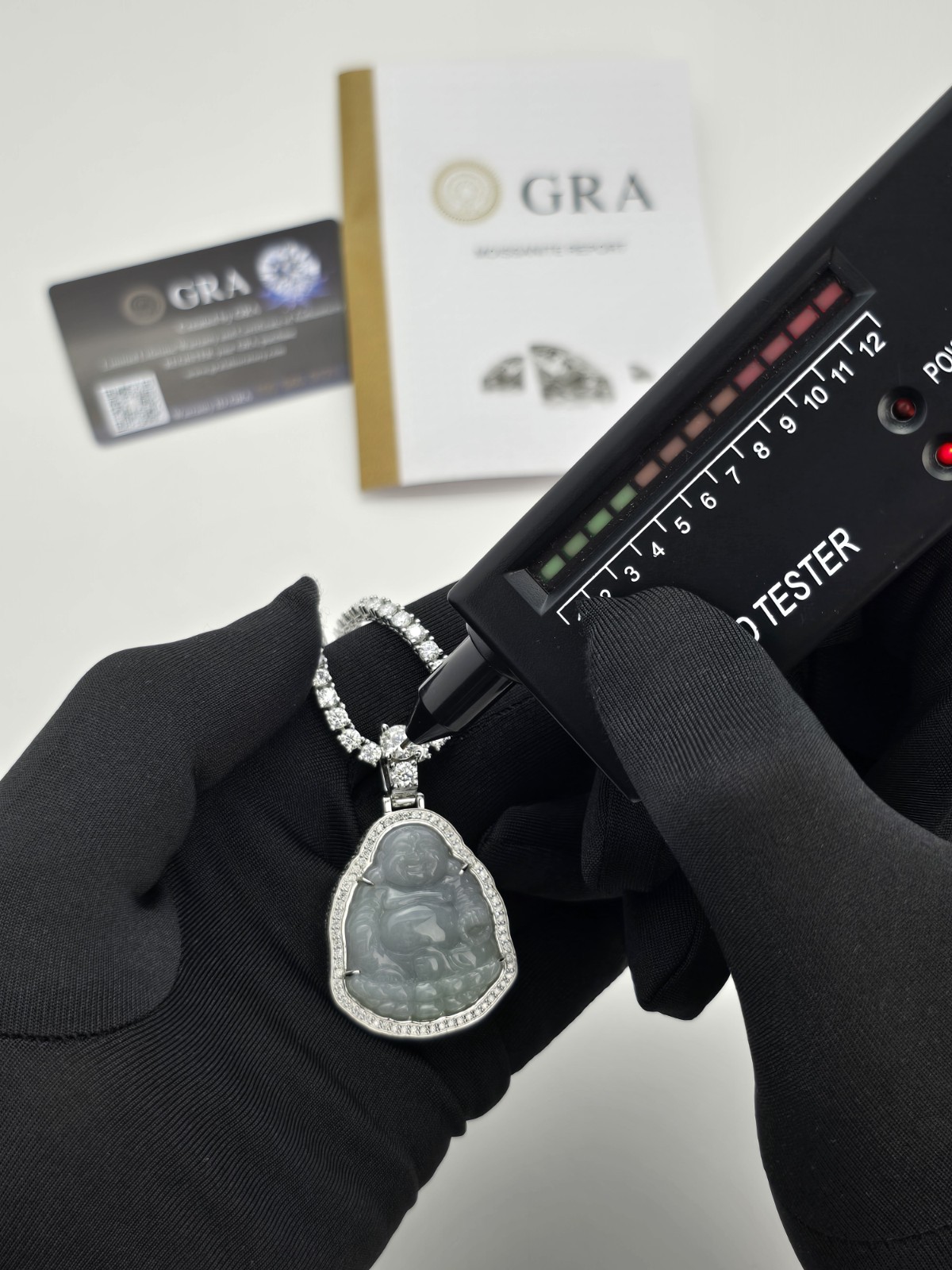 Jade Buddha Pendant Necklace VVS1 Moissanite Tennis Chain 925 Silver 22