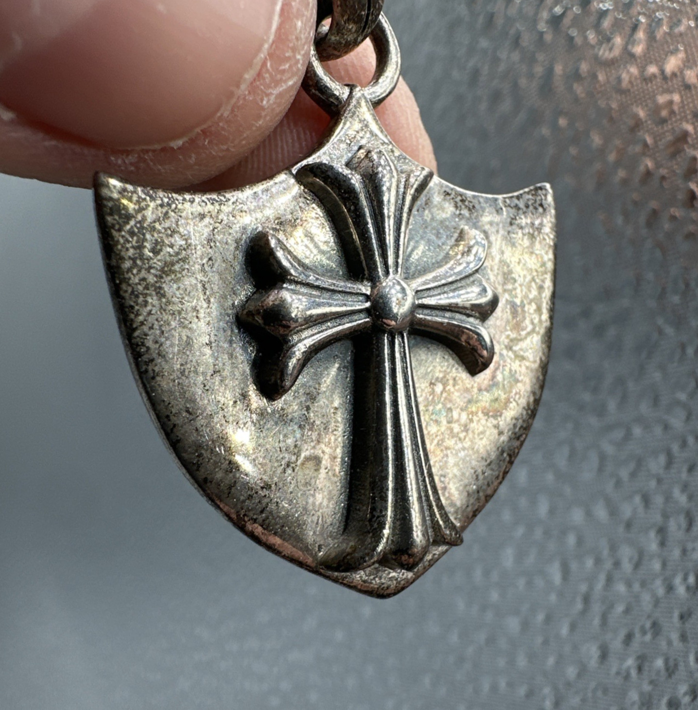 Vtg Sterling Silver Reversible Fleur De Lis Cross Pendant Shield Crest 18g 1.5”