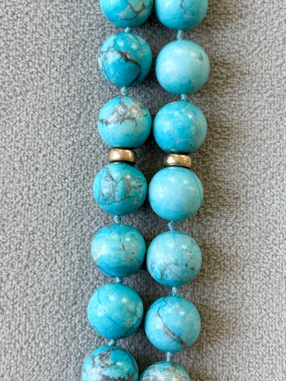Solid 14k Yellow Gold 12mm Round Natural Turquoise Beaded Necklace 33” 159g
