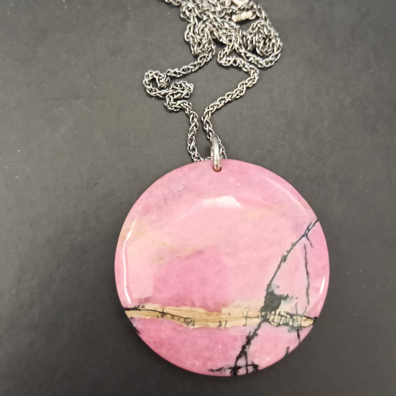 Natural Stone Pendant Sterling Silver Necklace Huge Natures Abstract Art Pink