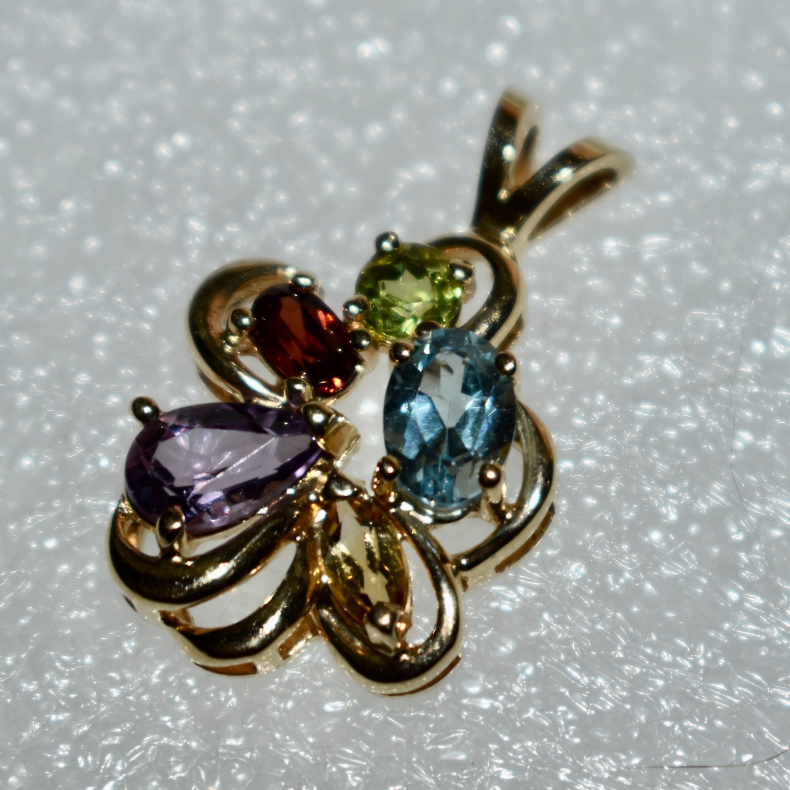 Multi Gemstone 14K Gold Pendant Garnet—Topaz—Citrine—Amethyst—Peridot 3.66 gm