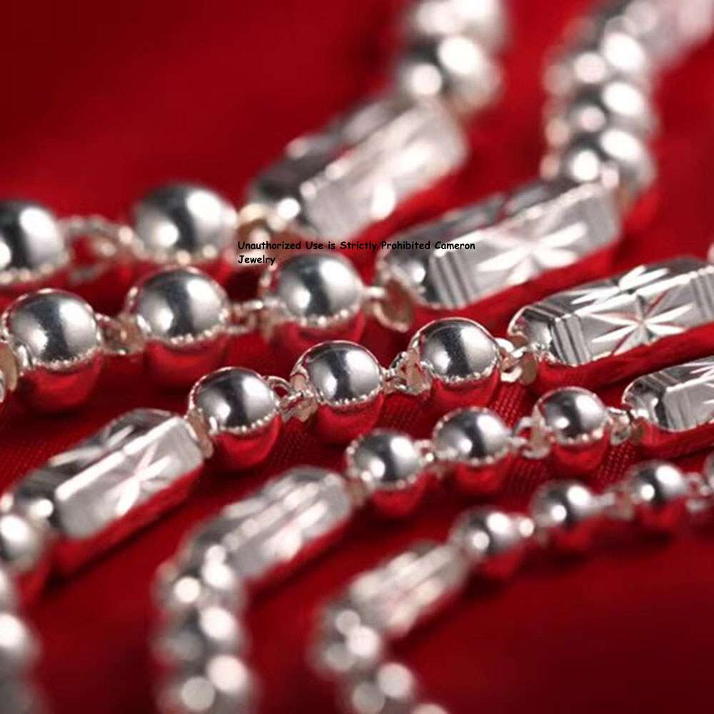 Solid S999 Fine Silver Chain 4mm-8mm Hexagon Tube Beads Link Necklace 16-26inch