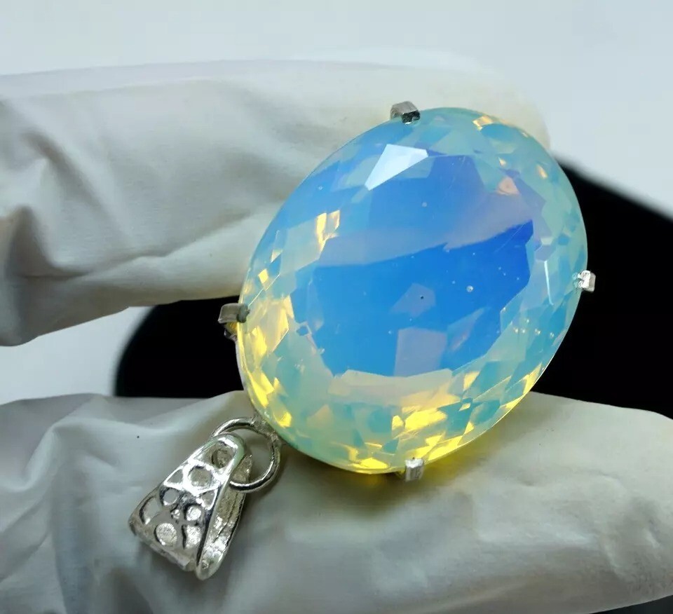 Certified 96 Ct Natural Opal Oval Cut 925 Solid Silver Pendant Loose Gemstone