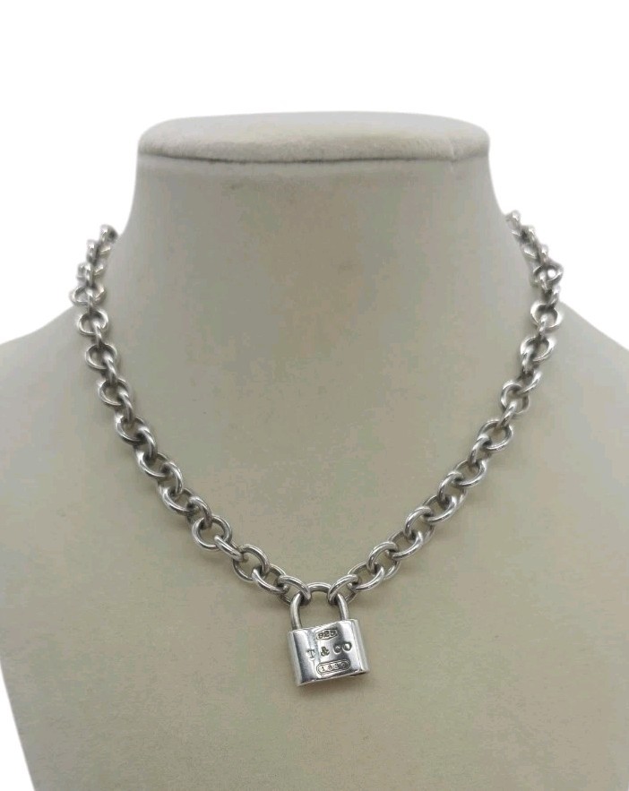 Tiffany & Co. Tiffany 1837 925 Sterling Silver Padlock Toggle Rolo Necklace- 14″