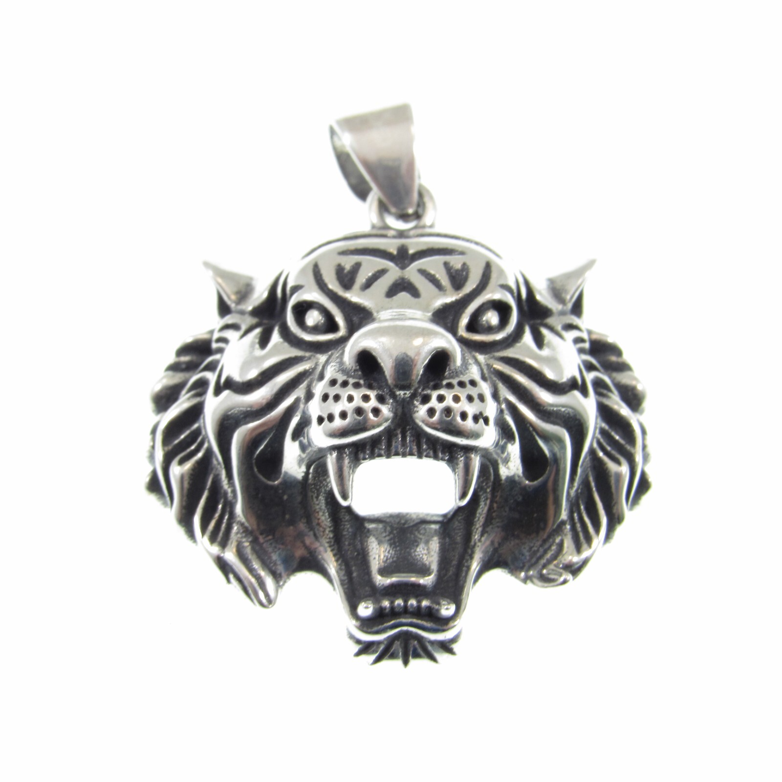 Solid 925 Sterling Silver Tiger Head Face Pendant, Spirit Animal Totem Jewelry