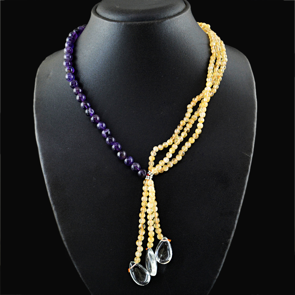 Genuine 274.00 Cts Natural Citrine & Amethyst Round Shape Beads Necklace (RS)