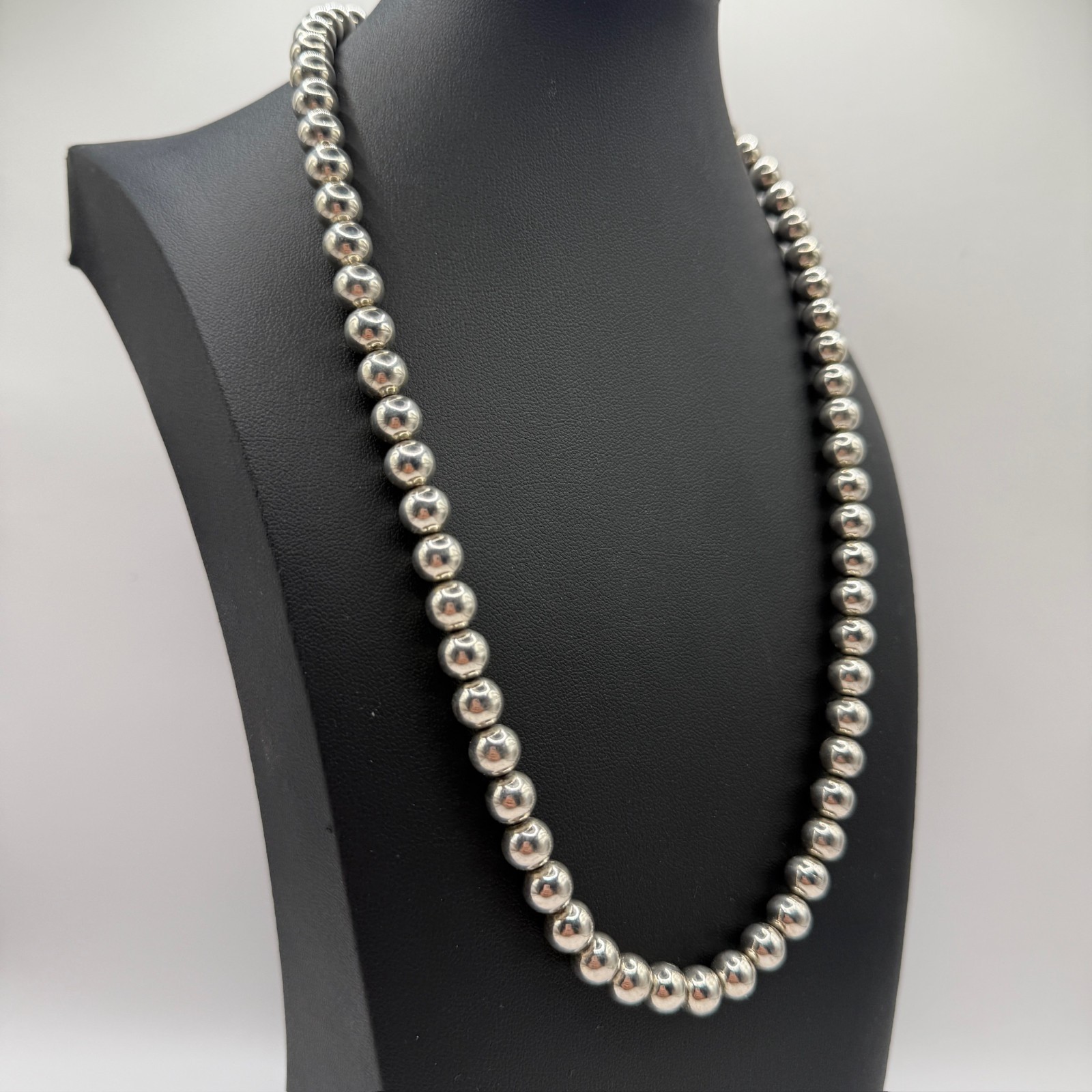 Sterling Silver 925 Round Ball Beaded 20″ Necklace 9mm Marked Heavy 28g Lobster