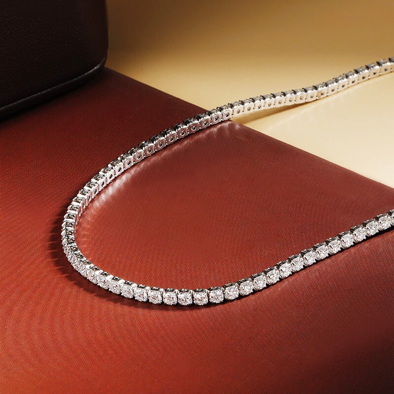 2mm Moissanite Tennis Chain Necklace Women’s Choker 925 Sterling Silver Chain