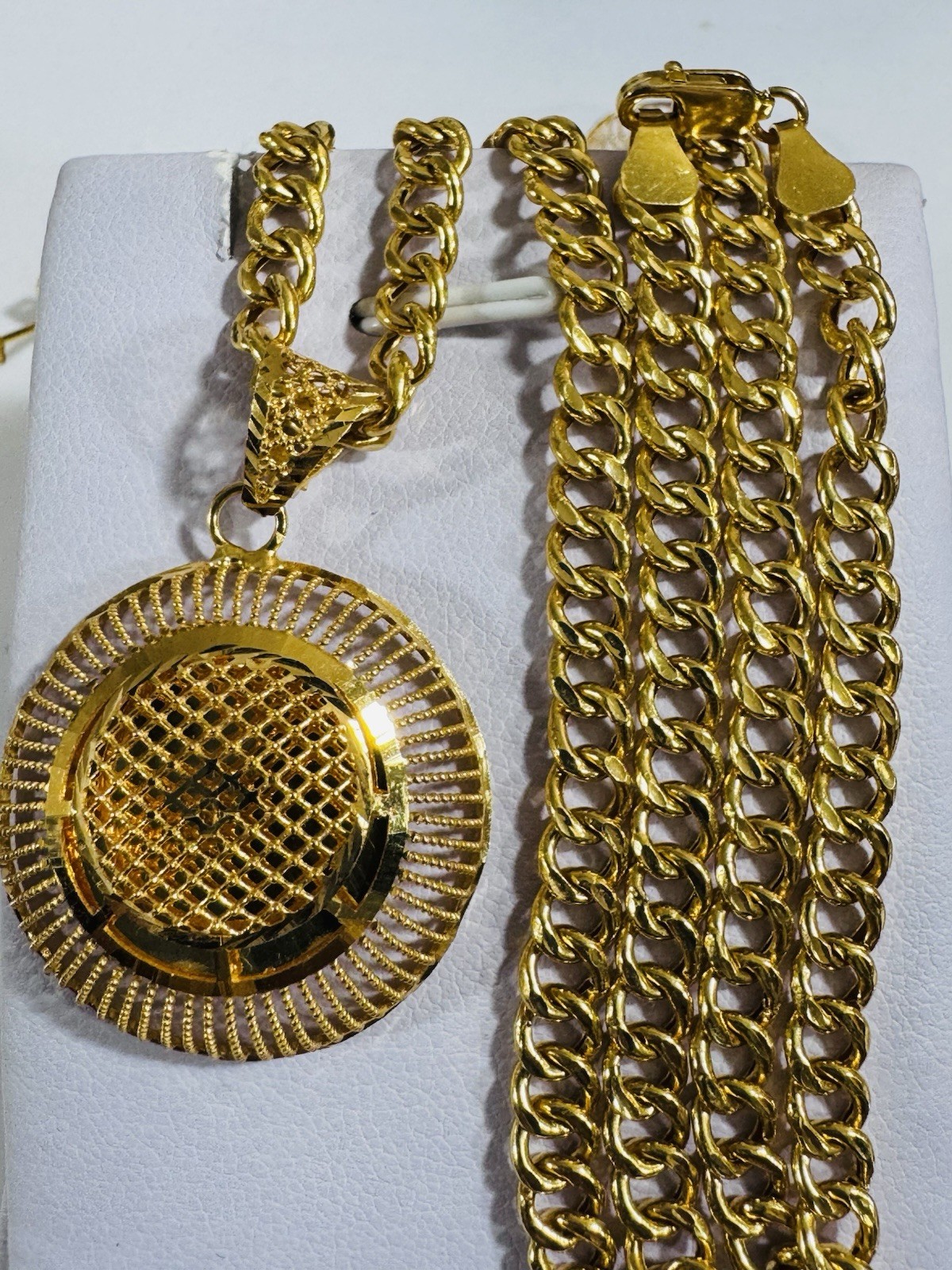Saudi 22K Solid 916 Real Fine Gold Round Set Necklace 18”/18.5” Long 16.6g 6mm