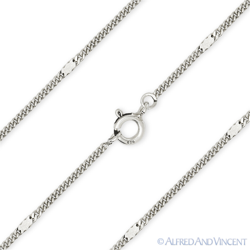 1.4mm Marcasite Link Oxidized 925 Italy Sterling Silver Thin Curb Chain Necklace