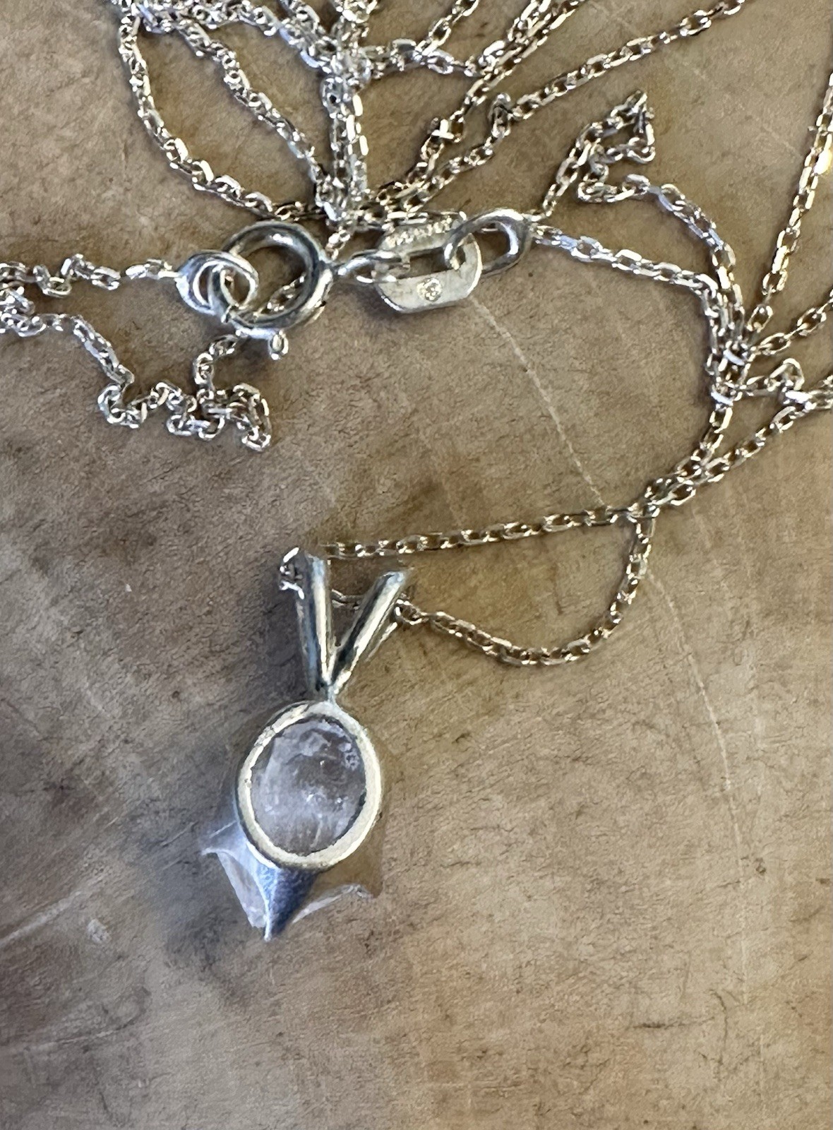 Delicate OOAK Herkimer Diamond 925 Sterling Silver Necklace 18 In