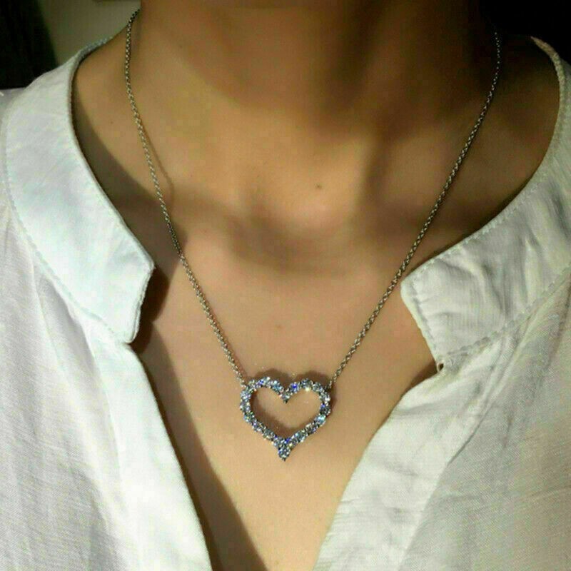 2 Carat Heart Shape Lab-Created Diamond Pendant Necklace 14K White Gold Finish