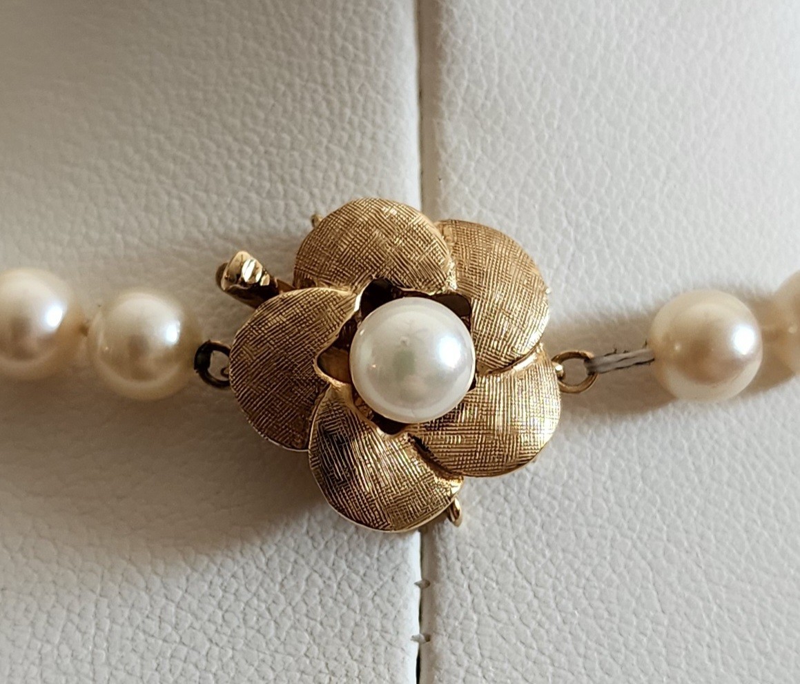 Cream Colored Pearl Necklace – Single Strand With 14k Clasp, With AGA Appraisal