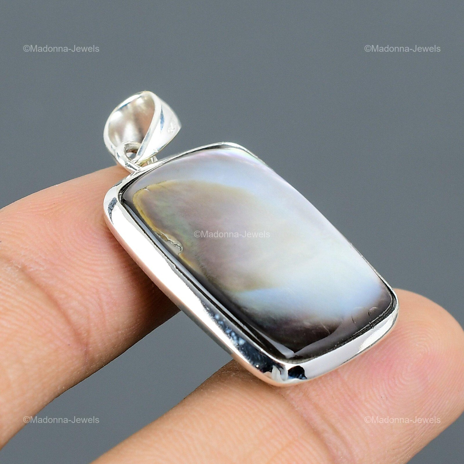 Mothers day Sale Sterling Silver Radiant June Natural Mother Of Pearl Pendant