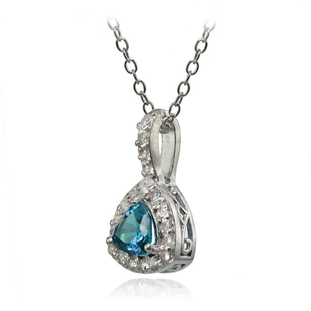 Sterling Silver London Blue Topaz & White Topaz Trillion-Cut Necklace