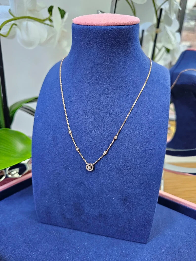 14k Yellow Gold Round Natural Diamond GH/SI Station Necklace For Anniversary