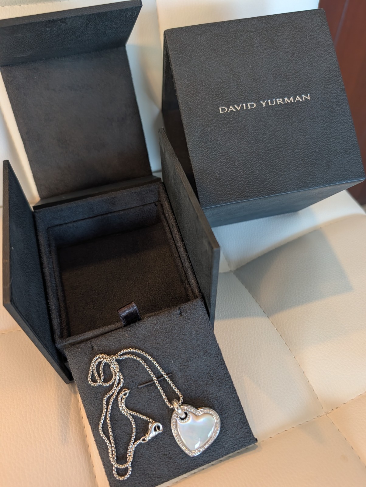 David Yurman Heart Diamond Mother Of Pearl Pendant Necklace 16-18″ Gorgeous New