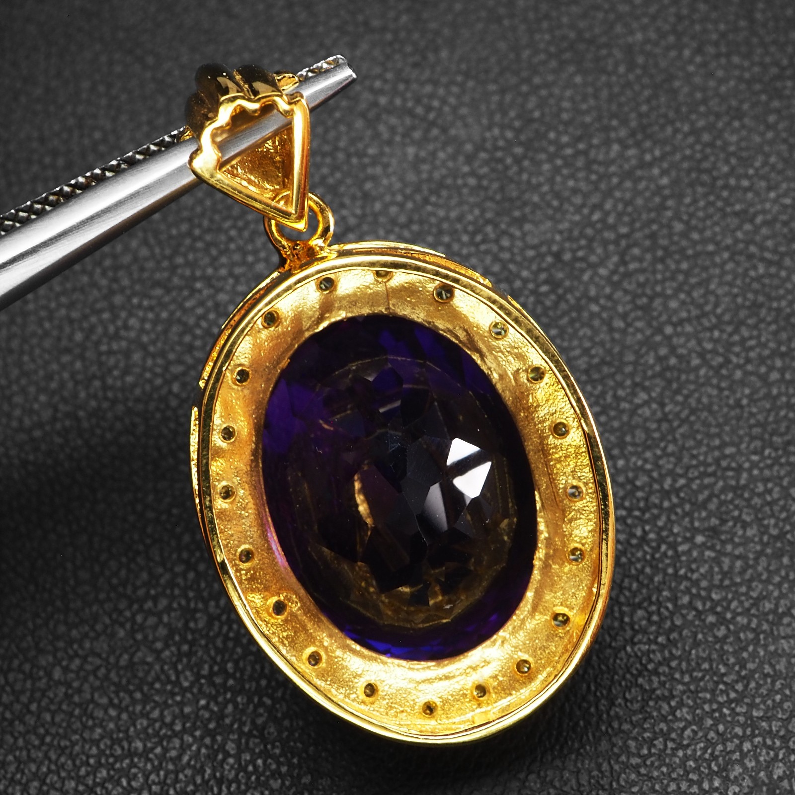 24K Gold 925 Sterling Silver Pendants Dazzling Rich Purple Amethyst Oval 22.15Ct