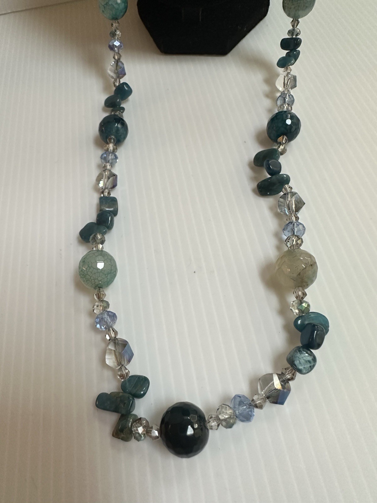 925 STERLING SILVER CLASP CHRYSOBERYL INDICOLITE STONES GREEN BLUE 34” NECKLACE