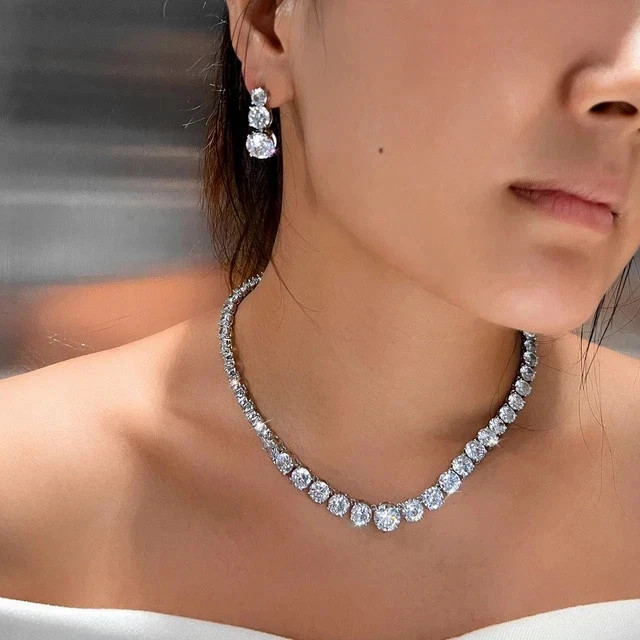 22 Ctw Round Cut Lab-Created Diamond Only Necklace 14K White Gold Plated Silver