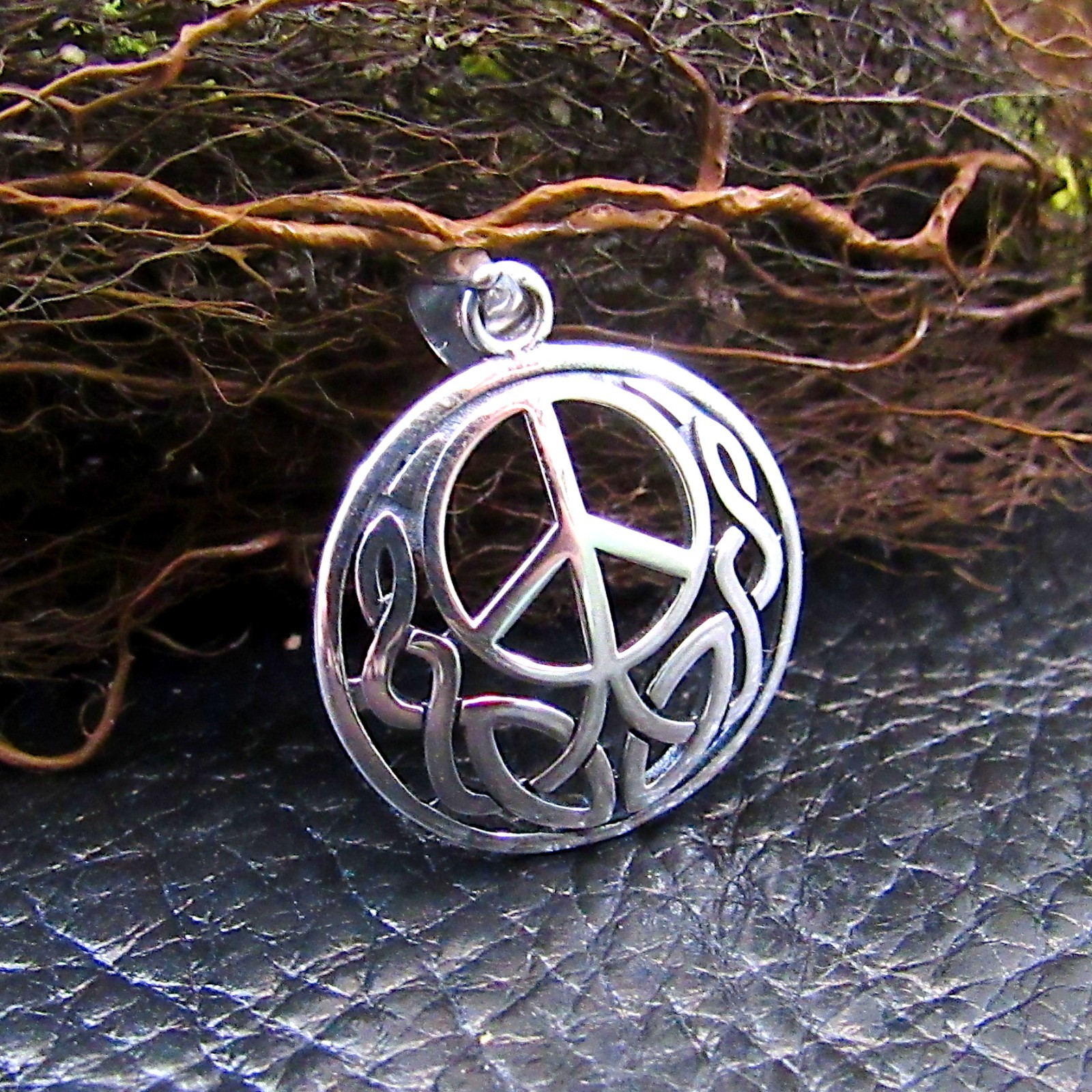 Solid 925 Sterling Silver Peace Sign Pendant – Celtic Knotwork Jewelry Charm