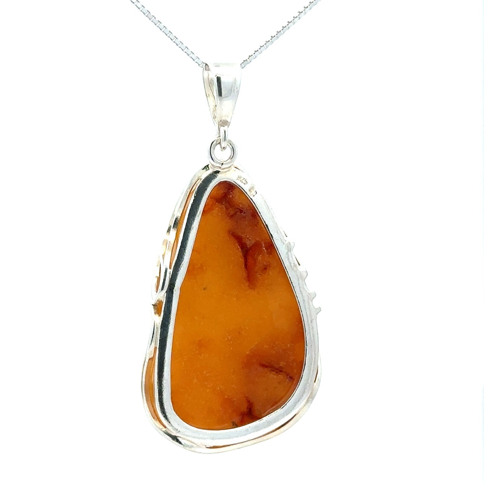 Sterling Silver White/Butterscotch Baltic Amber Pendant (1 x 2 3/8 Inch)