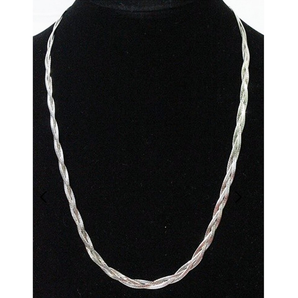 Triple Strand Braided Woven Herringbone Necklace 925 Sterling Silver Italy VTG
