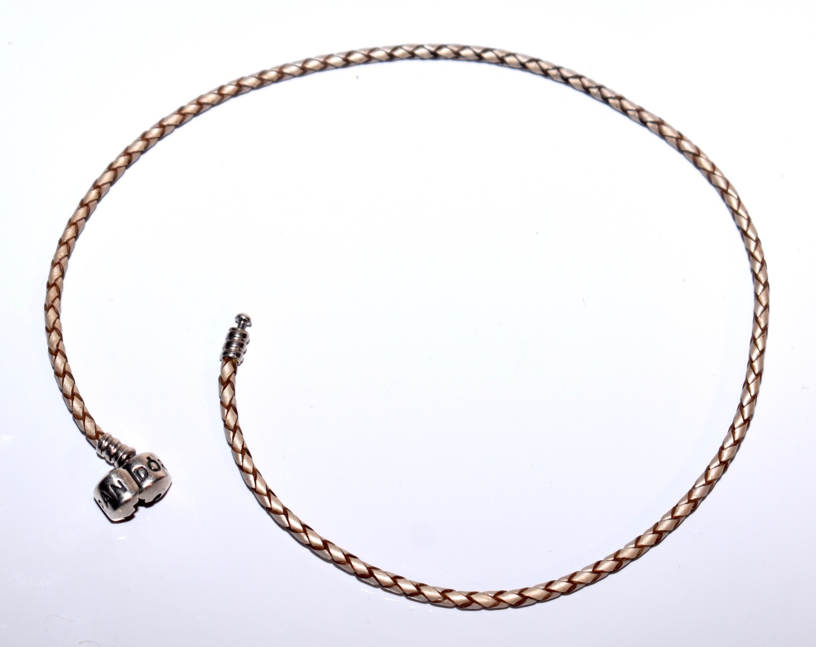 Pandora * 16″ BRAIDED LEATHER CHARM NECKLACE * Sterling Silver Barrel Clasp