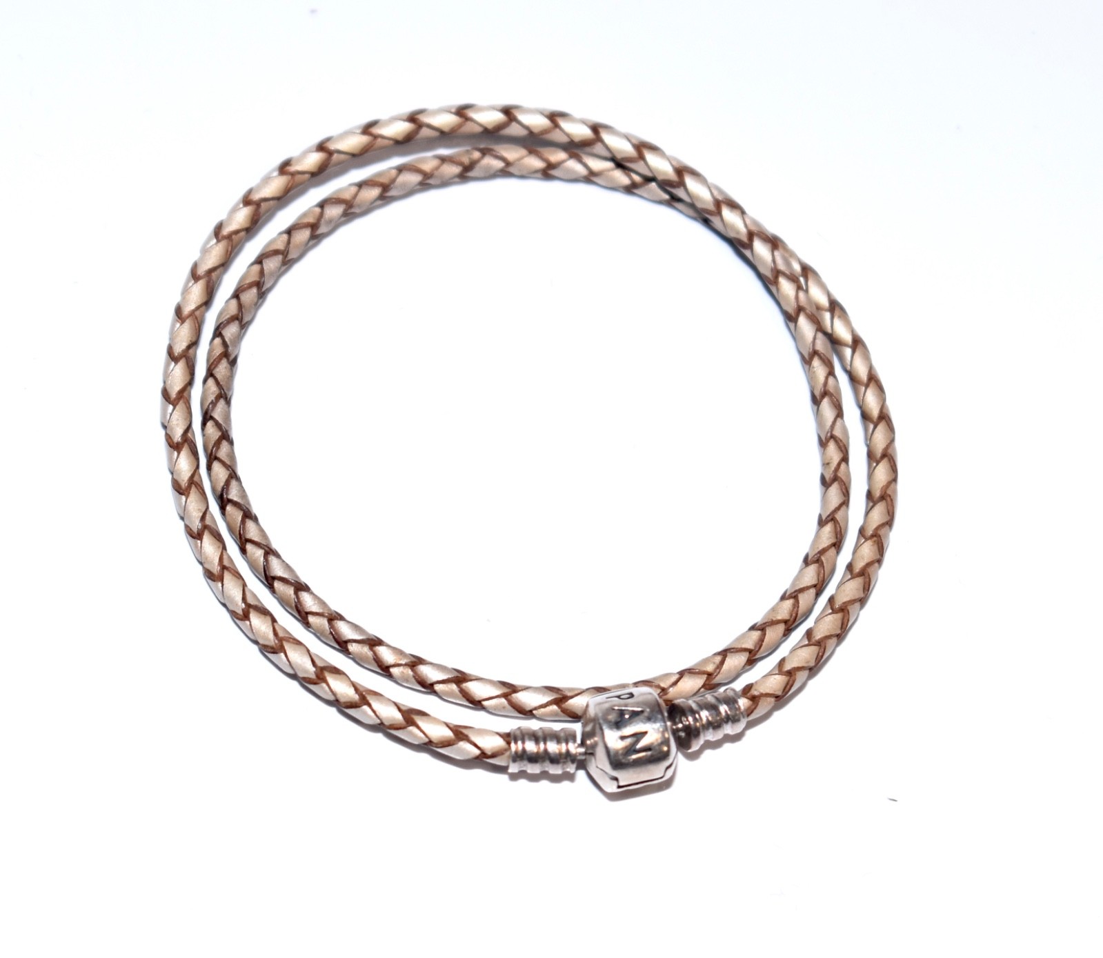 Pandora * 16″ BRAIDED LEATHER CHARM NECKLACE * Sterling Silver Barrel Clasp