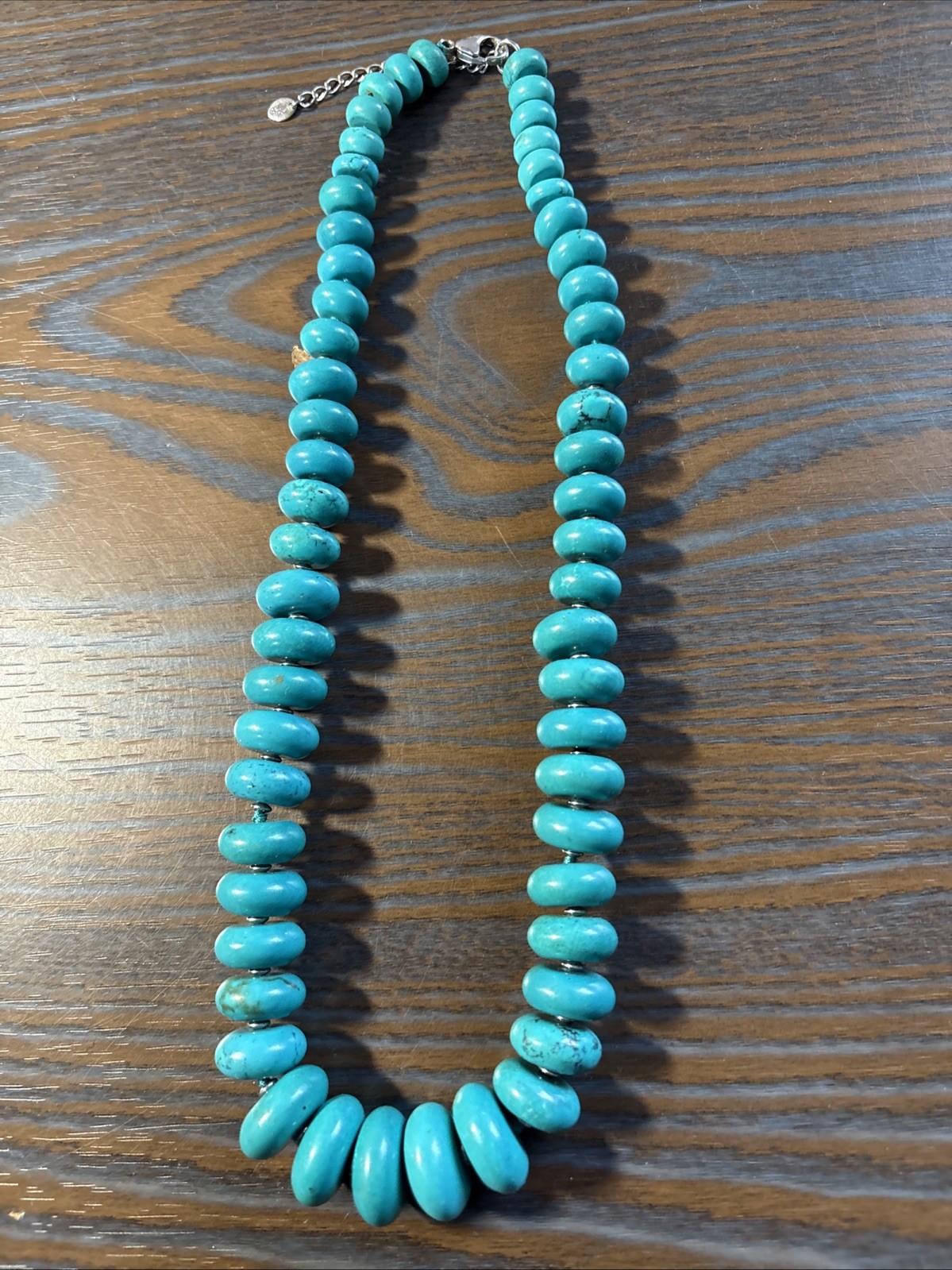LUC Turquoise Necklace Sterling Silver Graduated Knotted Beaded 18″