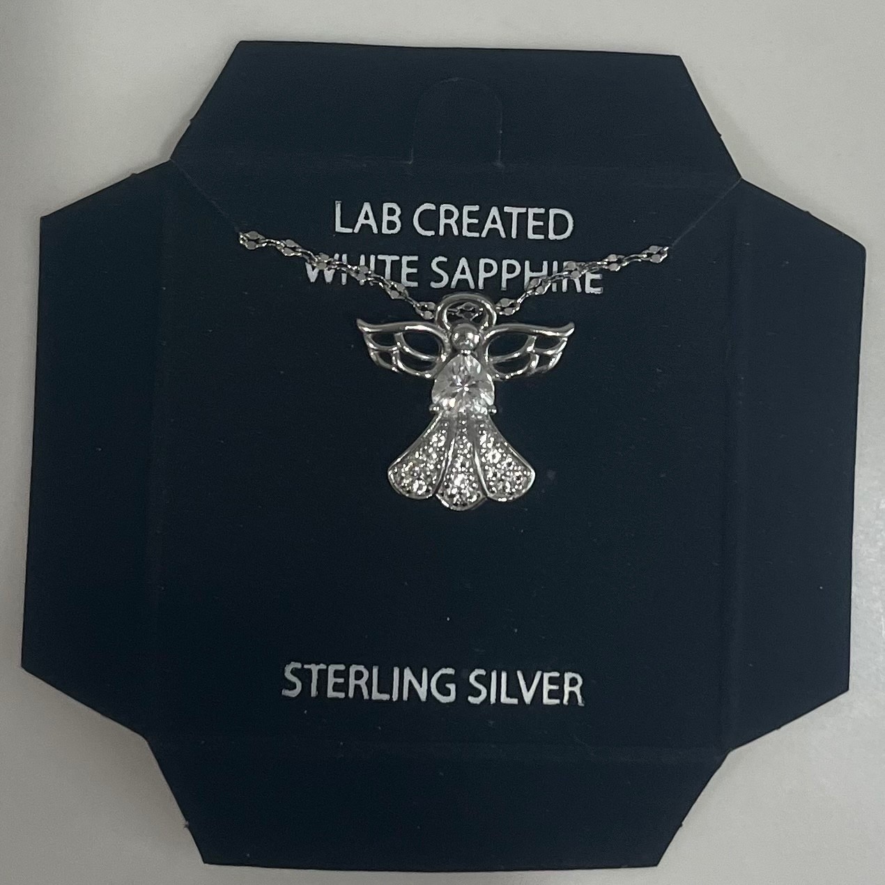 Sterling Silver Lab Created Sapphire Angel w/18 inches chain Macy’s