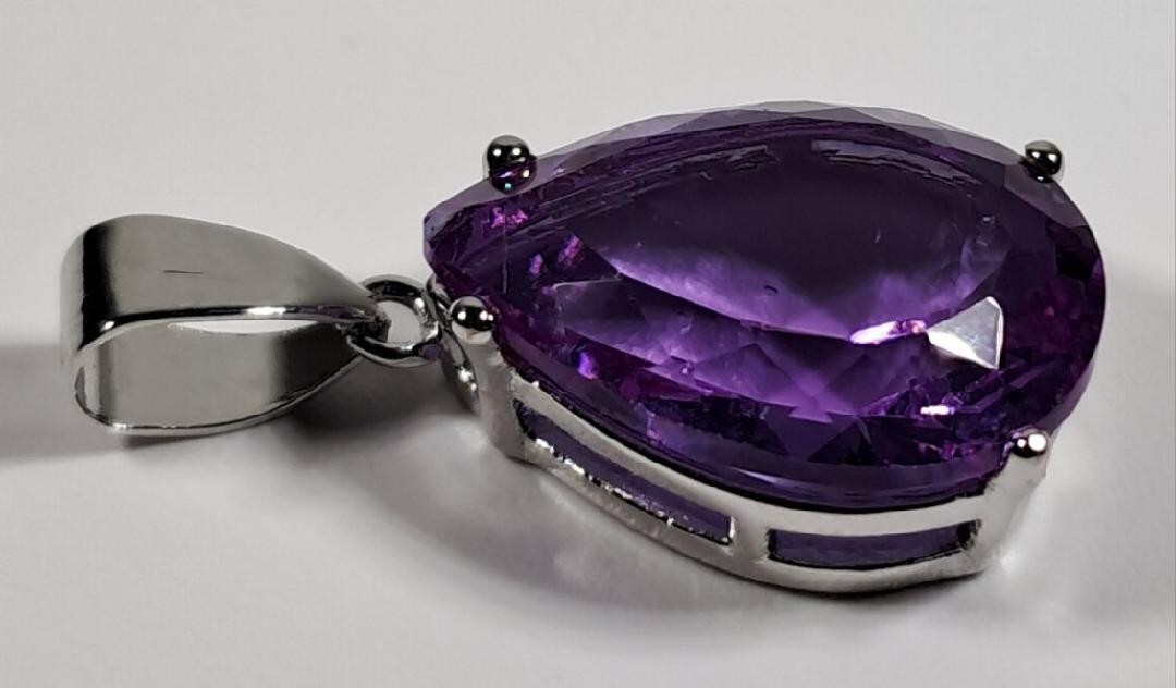925 Sterling Silver Purple Amethyst Teardrop Pendant Necklace [Pen65]