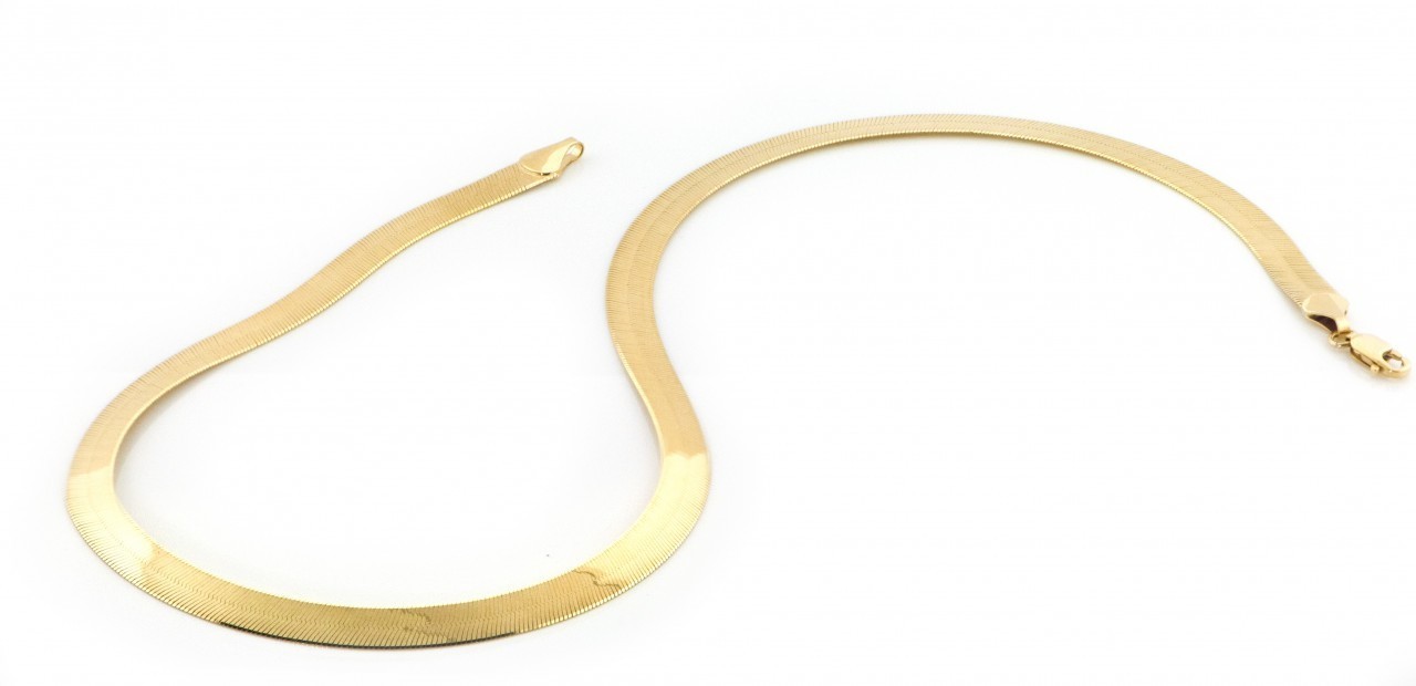 7mm Herringbone Chain Necklace 14K Yellow Gold Plated Over 925 Sterling Silver
