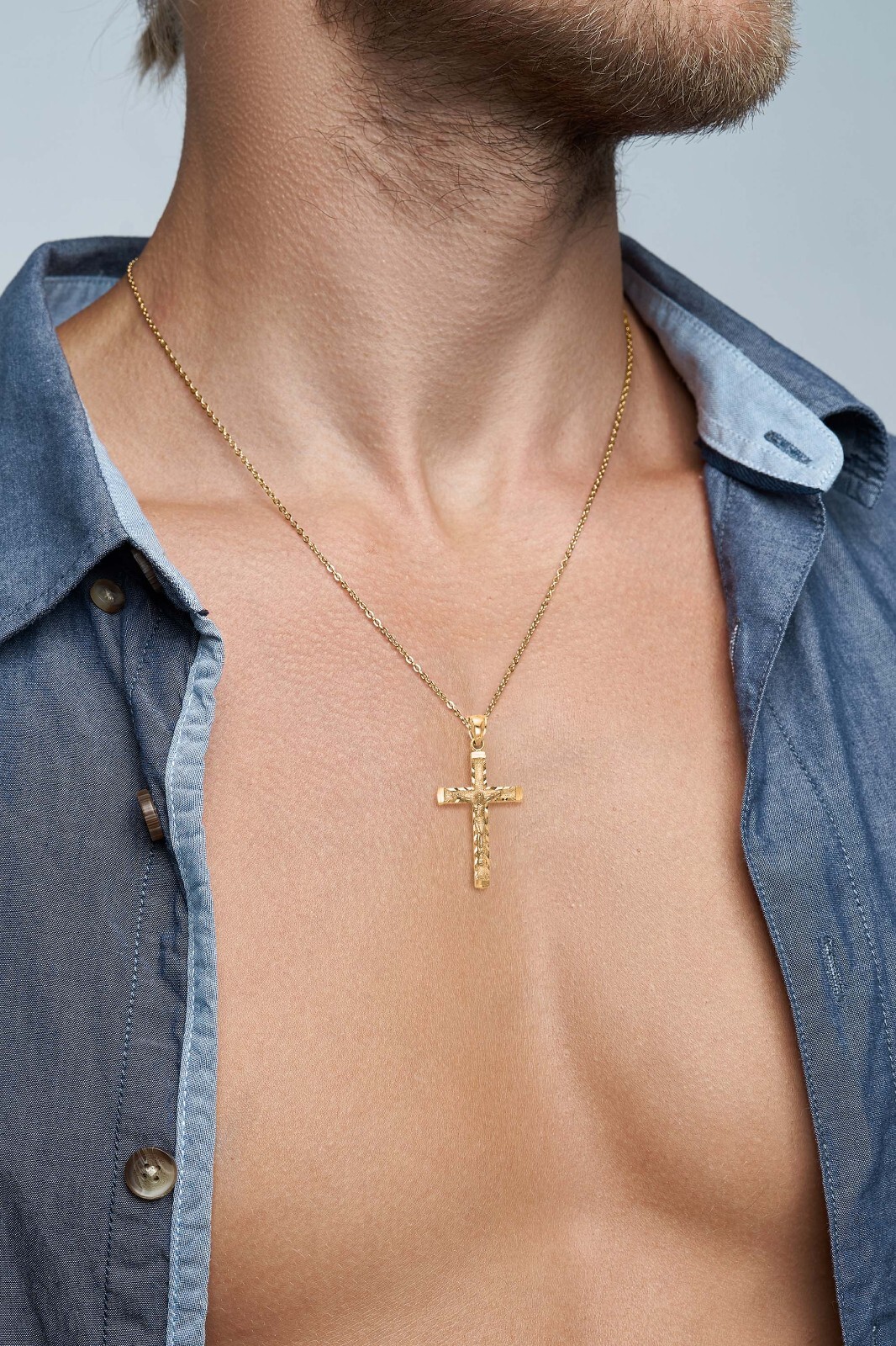 Solid Gold Cross Pendant, 10 or 14k, Crucifix Pendant Religious Jewelry for Men