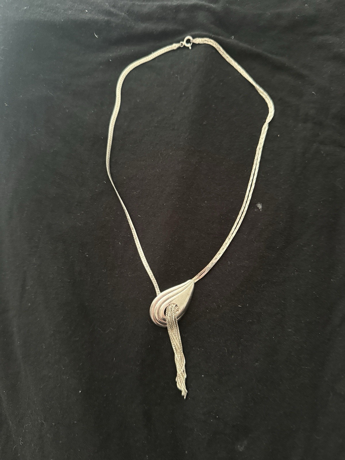 Vintage 925 Sterling Silver Tear Drop Fringe Lariat Pendant Double Necklace