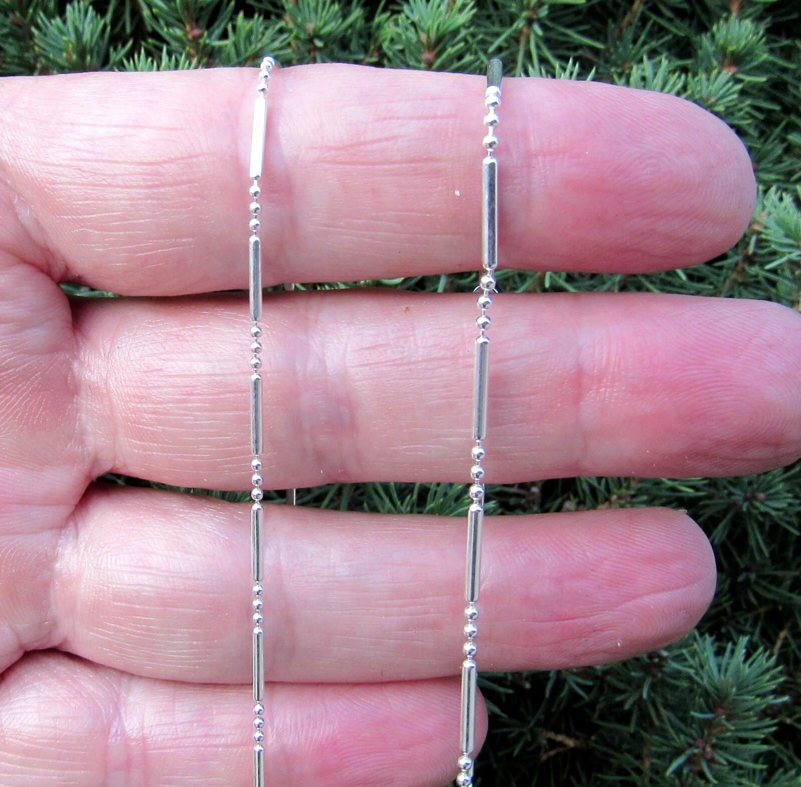 Solid 925 Sterling Silver Bead & Bar Link Women’s Minimalist Necklace / Bracelet