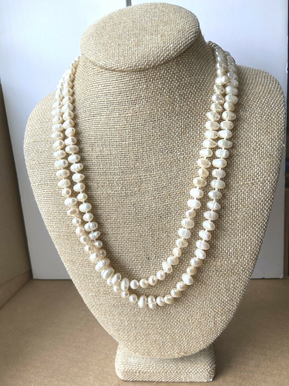 Lg IVORY Tahitian Circle Ringed PEARL Necklace 64″ Long Single or Double Strand