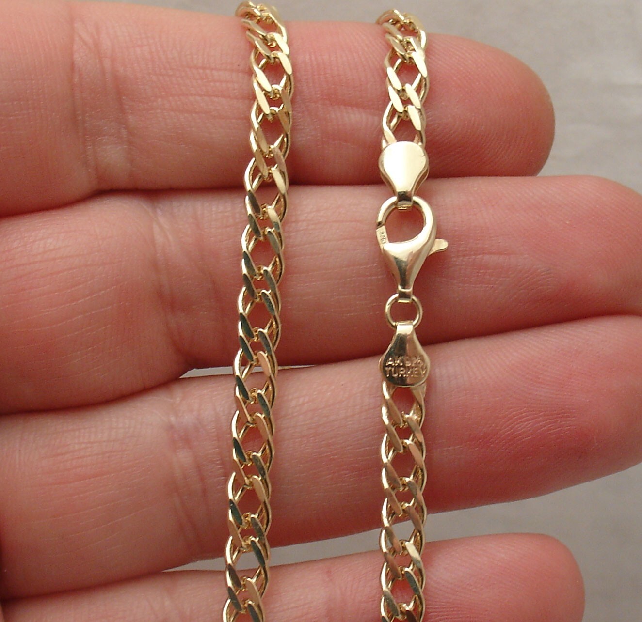 18″ Technibond Unique Double Curb Chain Necklace 14K Yellow Gold Plated Silver