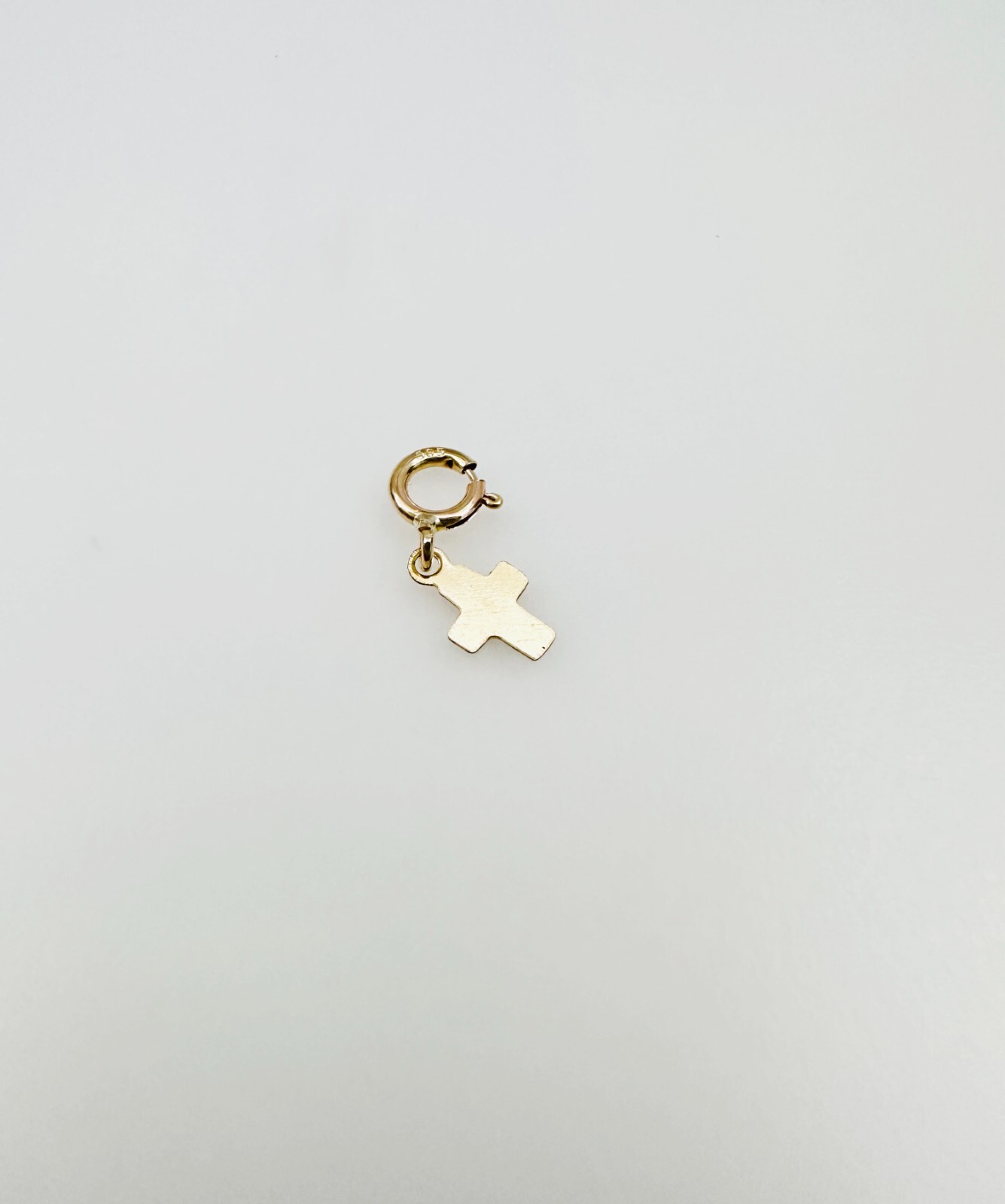 14K Solid Yellow Gold Teeny Tiny Cross Charm Pendant w/Spring Clasp