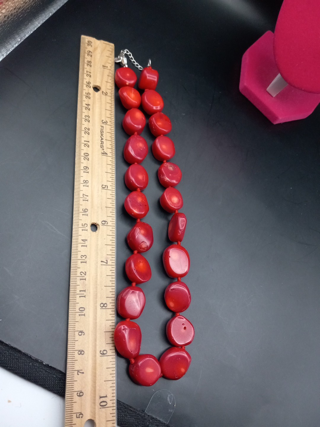 Vintage Lucas Lameth Red Coral Sterling Silver Chunky Necklace 21in