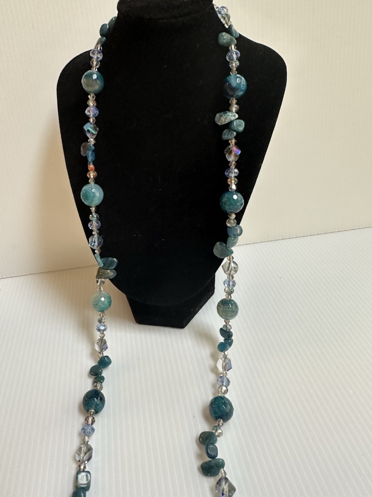 925 STERLING SILVER CLASP CHRYSOBERYL INDICOLITE STONES GREEN BLUE 34” NECKLACE