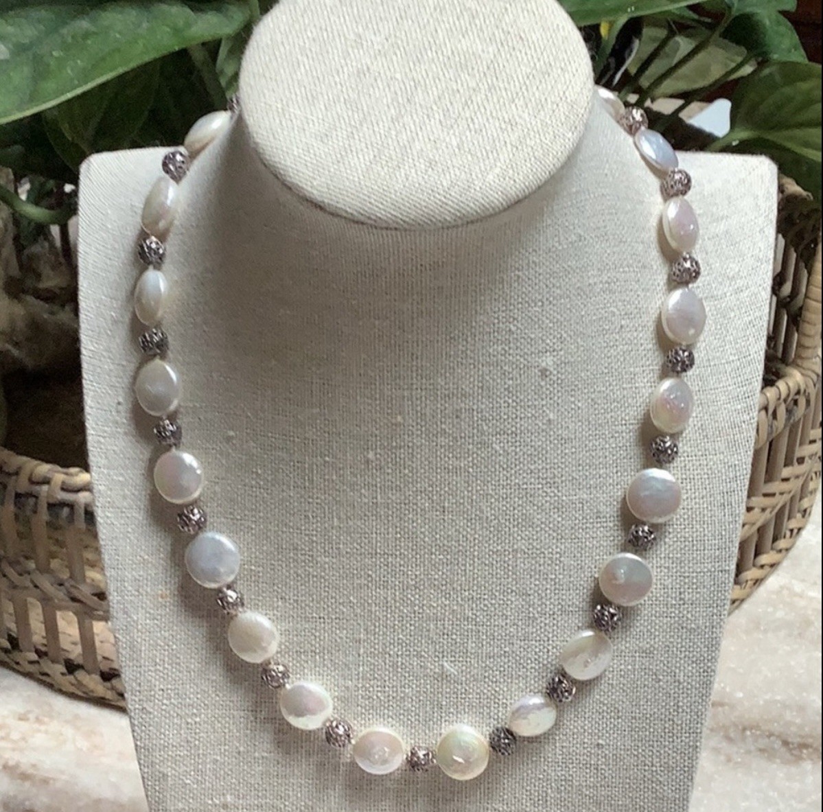 925 Silver & Coin Pearl Necklace Toggle Clasp 18 Inches NWOT