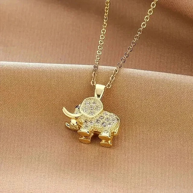 1.50Ct Round Cut Real Moissanite Elephant Women’s Pendant 14K Yellow Gold Plated