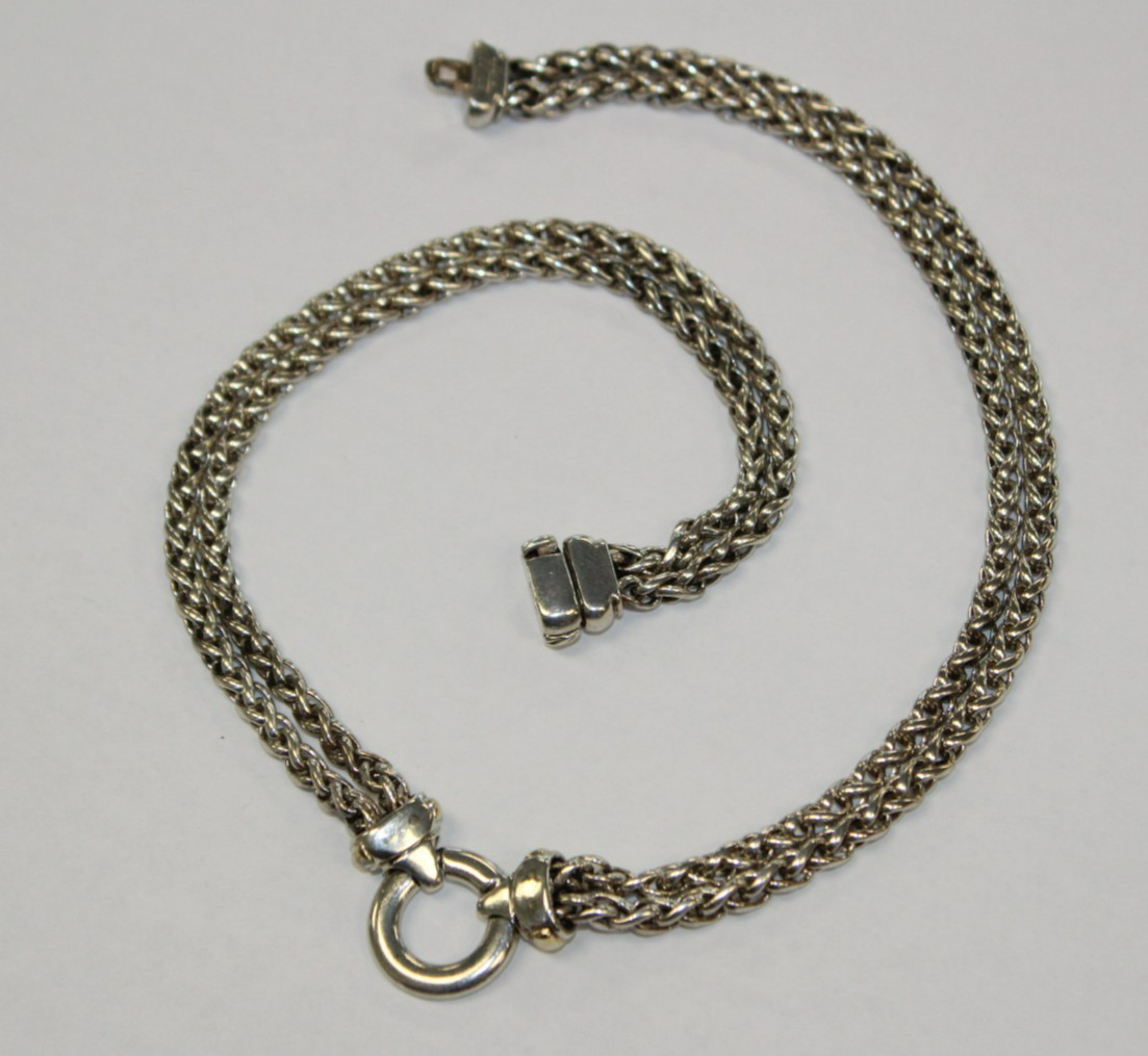 David Yurman Sterling & 18k Double Wheat Chain Amulet Necklace 16″ [016WEA]