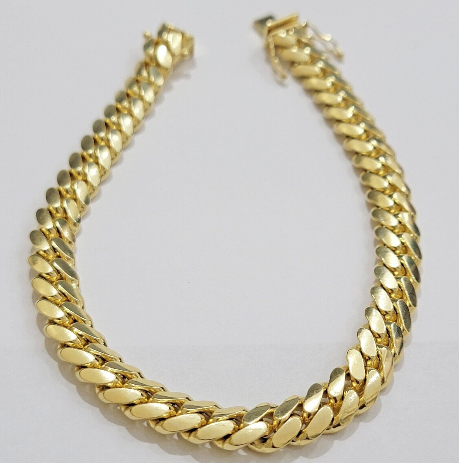Solid 14k Yellow Gold Bracelet Miami Cuban Link 8mm 7.5 Inch / Box Lock For Mens
