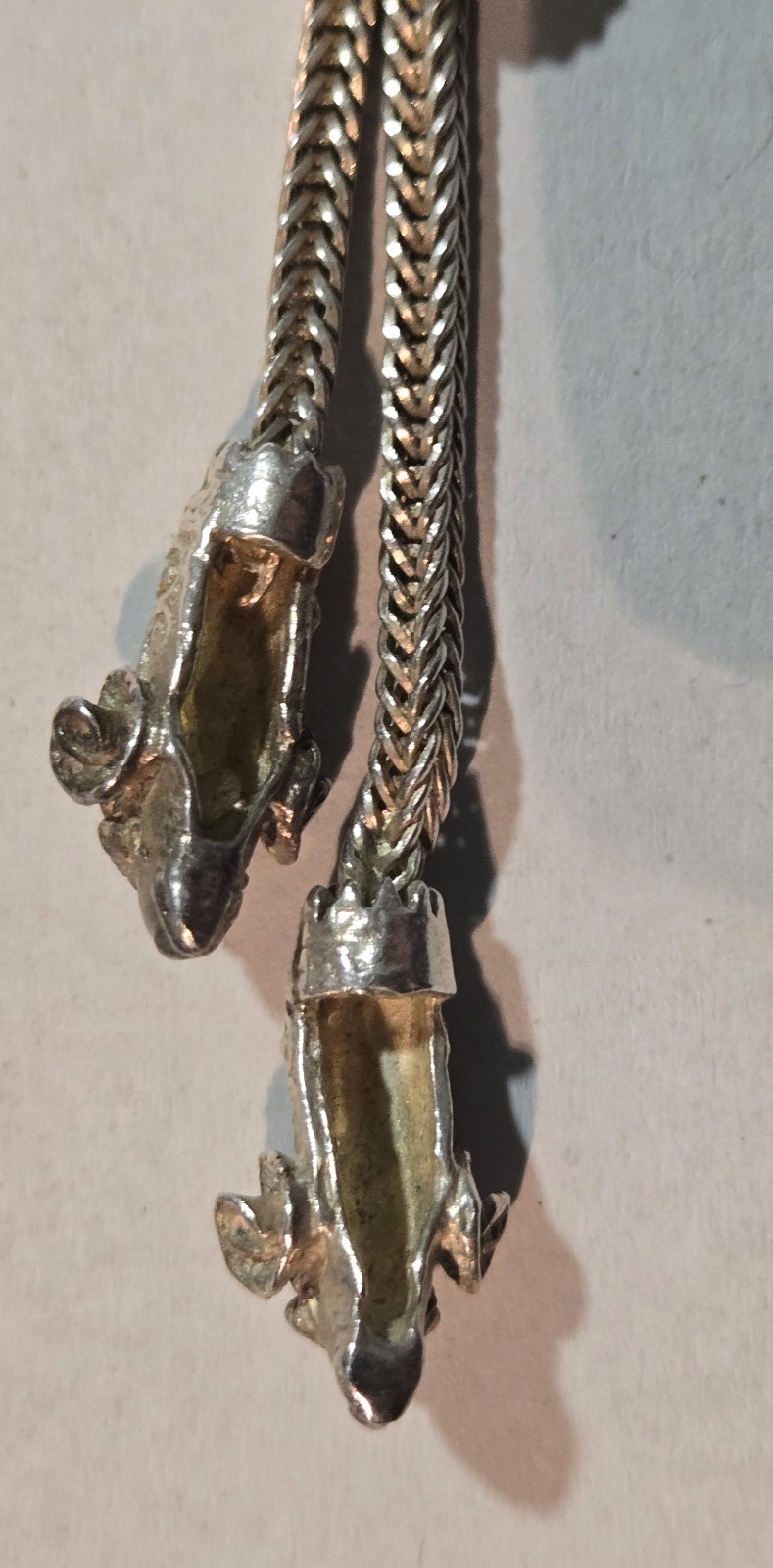 Vintage Greek Sterling Silver 925 Double Ram Head Foxtail Choker Necklace 40cm