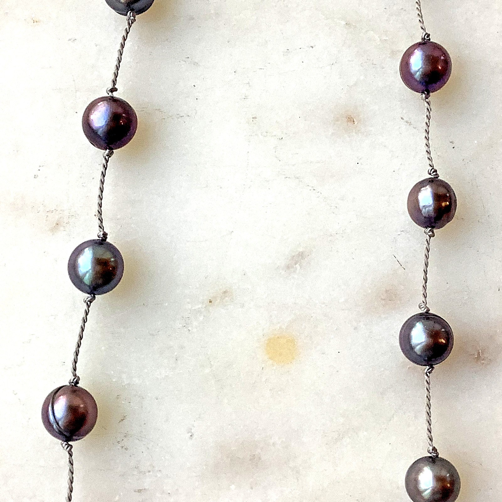 Vintage Peacock Pearls Necklace 6mm Sterling Silver 15” Signed