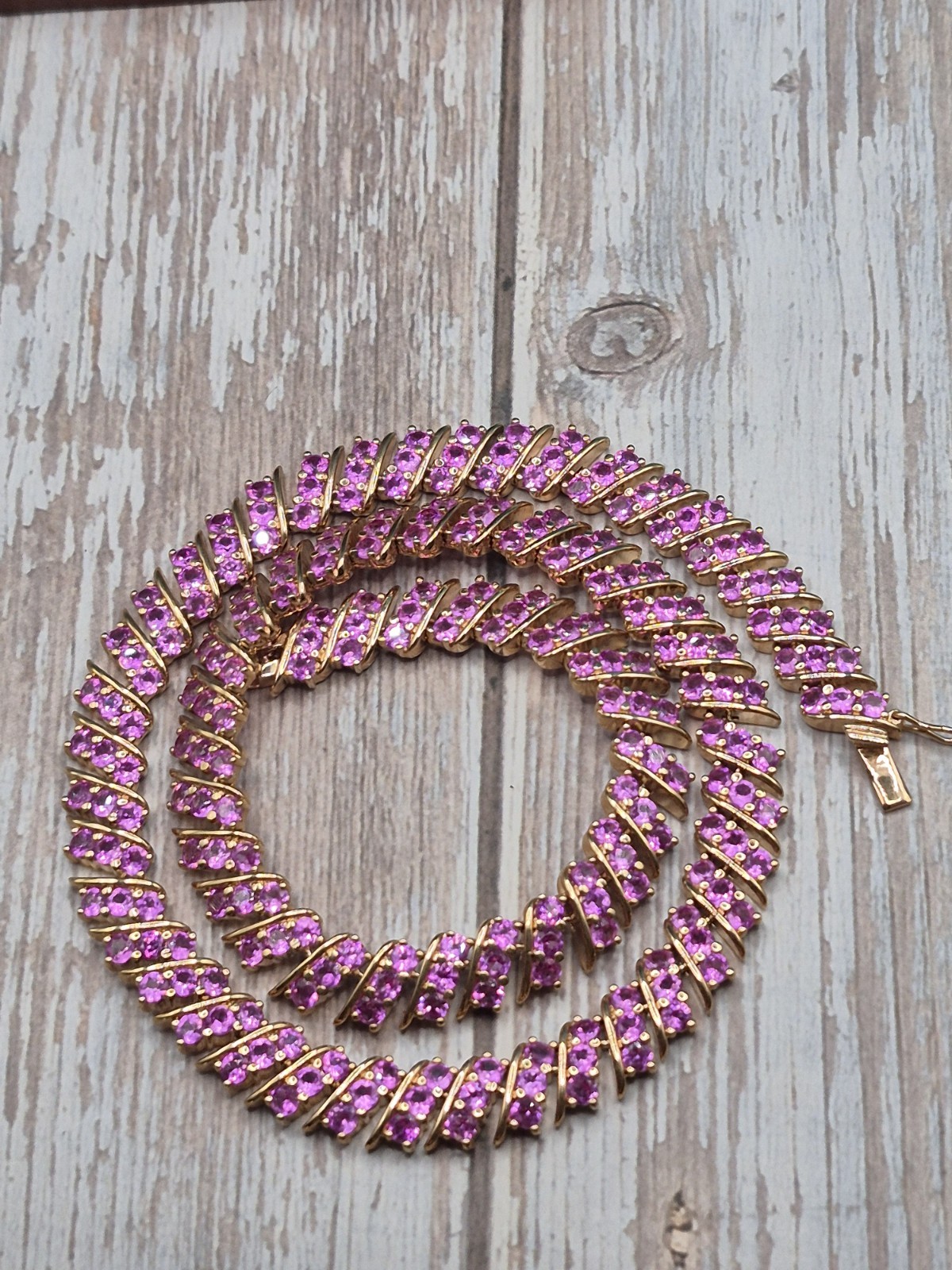 925 Pink Sapphire Gold Over Sterling Silver Tennis Necklace Choker 17in Infinity