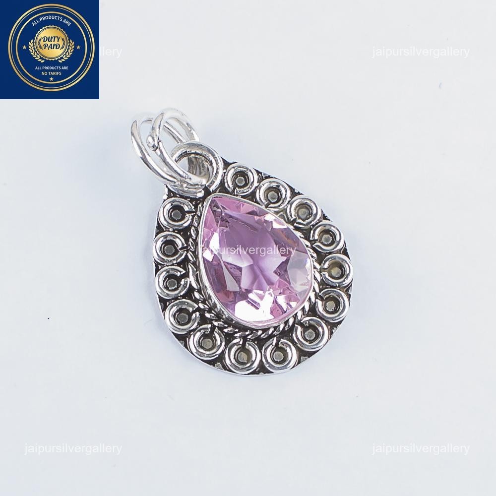 Morganite Gemstone Jewelry 925 Silver Handmade Dainty Pendant 1.02″ For Mother
