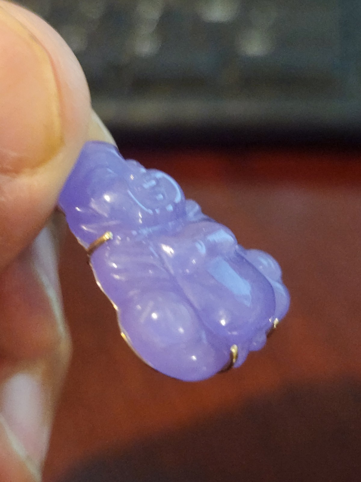 14K Solid Gold Purple buddha Jade Pendant